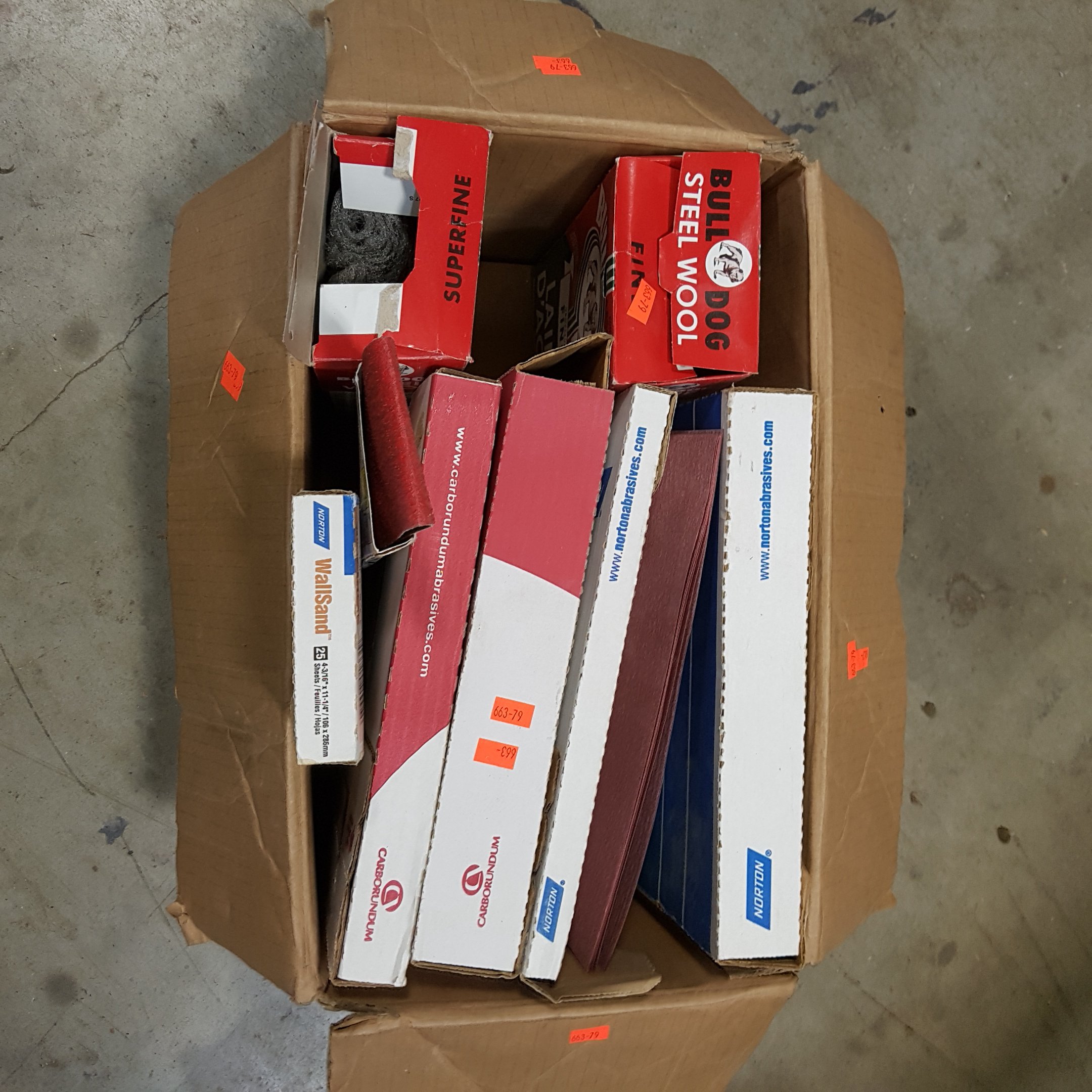 Box Of Various Sizes Of Grit Sandpaper And Steel Wool Coast Machinery