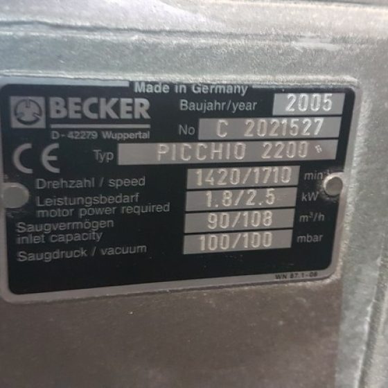 Becker PICCHIO 2200 Vacuum Pump Coast Machinery Group