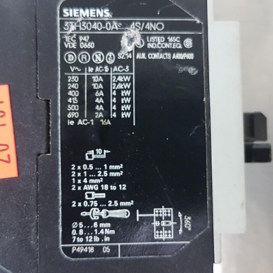 Siemens 3TH3040-0A Control Relay
