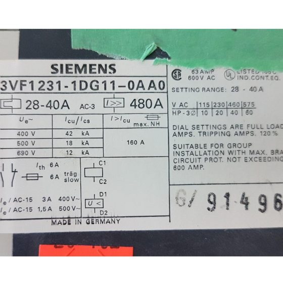 Siemens 3VF1231-1DG11-0AA0 Circuit Breaker