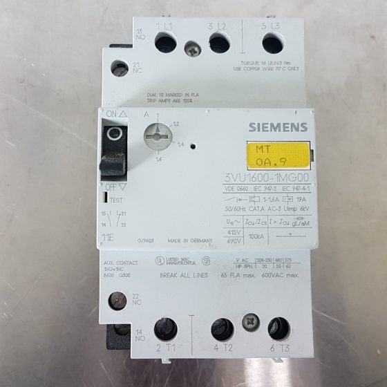 Siemens 3VU1600-1MG00 Starter Motor Protector