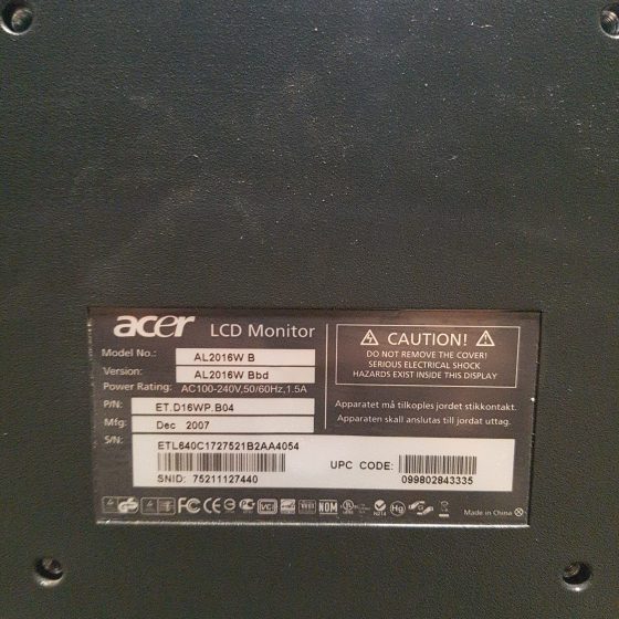 Acer LCD Monitor AL2016W B