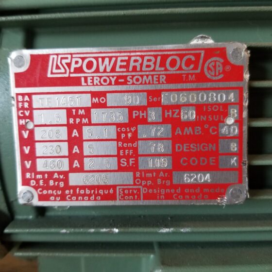 Leroy-Somer TE 145T 90 1.5HP Electric Motor