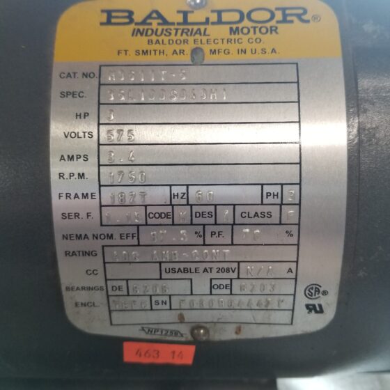 Baldor H3611T-5 3HP Electric Motor