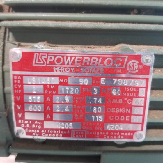 Leroy-Somer LS145T 90 2 HP Electric Motor