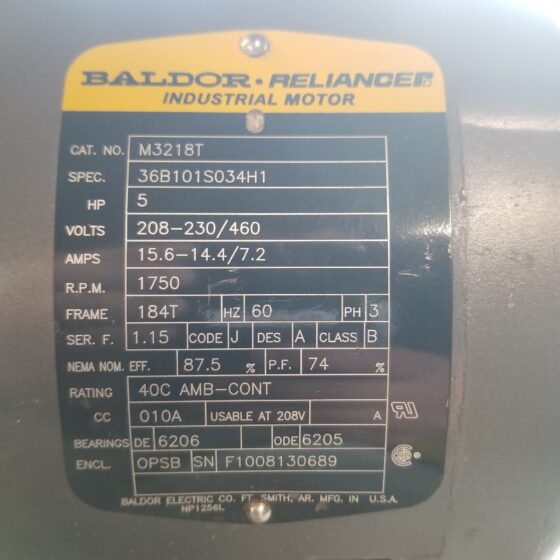 Baldor M3218T 5HP Electric Motor