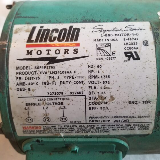 Lincoln SSF4P1T65 1 HP Electric Motor