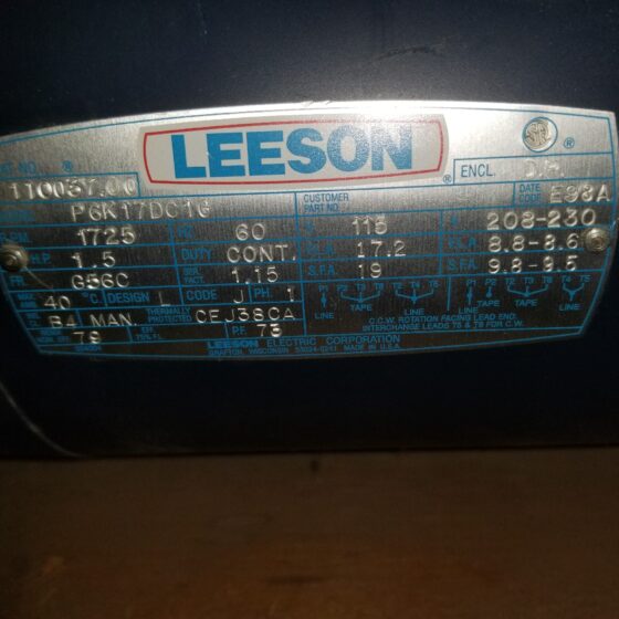 Leeson P6K17DC1G 1 1/2 HP Spray Booth Pump Coast Machinery Group