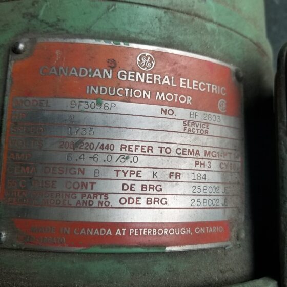 Canadian General Electric 9F3096P 2 HP Electric Motor