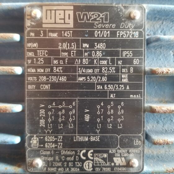 WEG 145T FP57218 Electric Motor 3480 RPM