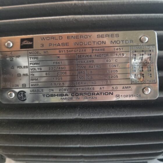 Toshiba BY154FGF2A4 1 1/2 HP Induction Motor