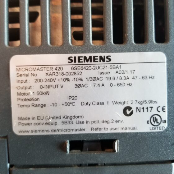 Siemens 6SE6420-2UC21-5BA1 VFD