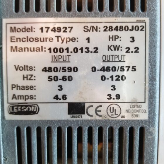 Leeson 174927 3 HP AC Motor Control