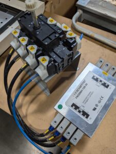 Used Schaffner FN3256H-120-35 Neutral Line Filter 3 PH 120A With Moeller Rotary Disconnect Switch