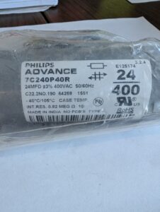 Used Phillips Advance Capacitor E125174 Microfarad 24 400V 50-60HZ New In Sealed Bag