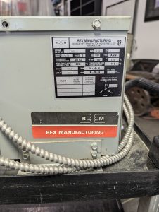 Used Rex Mfg. R3JH 3KVA 600-480 Type ANN Transformer